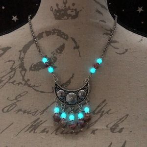 Boho Galaxy Jasper Glowing Beaded Moon Necklace